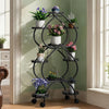 XXL Black Iron Metal Plant Stand 9-Potted Flower Holder with Wheels Display Rack