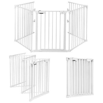 5-panel Metal Baby Pet Playpen Fireplace Fence Safety Fence Lockable Gate White
