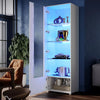High Gloss White Tall Display Cabinet Cupboard Storage Sideboard with LED Lights