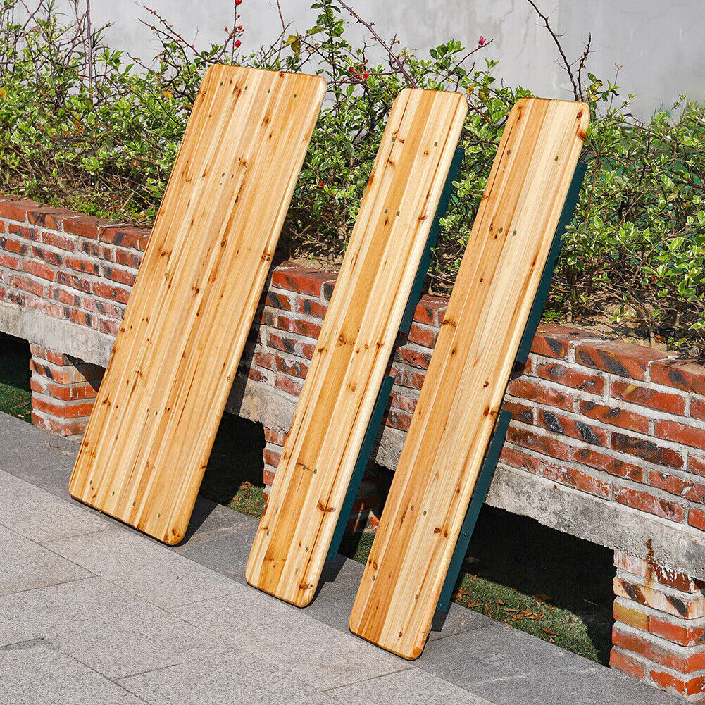3pcs Garden Folding Table Chair Set Beer Table Wooden Bench Trestle Dining Seat