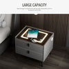 LED Bedside Table 2 Drawers Cabinet Charging Station Nightstand Storage Grey
