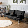 Sofa Bed 2 Seater Black Faux Leather Click Clack Cup Holders Comfy Guest Bed