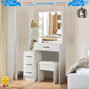 White Vanity Makeup Desk Dressing Table Set With LED Sliding Mirror + Stool Set
