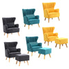Velvet/Linen Shell Wing Back Upholster Accent Armchair Sofa Cushion Footstool UK