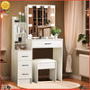 LED Lighted Mirror Vanity Makeup Desk Dressing Table Set With Drawers & Stool