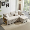 L-Shaped 3 Seater Corner Sofa Bed Pull Out Sectional Couch with Storage, Beige