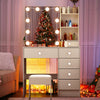 Dressing Table With 7 Drawers Mirror Stool Set Makeup Desk Vanity Table Bedroom