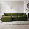 Green Velvet L Shaped Sofa 3 Seater Left Hand Facing Saddle Arms Modern Style
