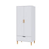Modern Wooden 2 Door Wardrobe 1 Drawer Storage Hanging Rail with Wooden Feet