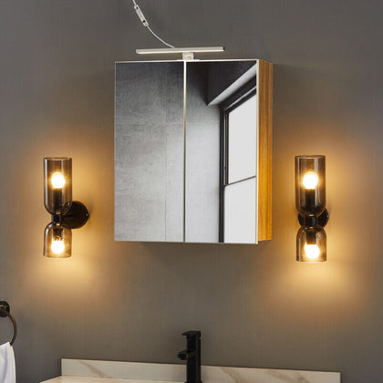 Mirror Bathroom Cabinet Wall Mounted Top LED Light Glass Shelf Storage Cupboard