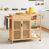 Bamboo Rolling Storage Sideboard w/ 2-Door Cabinet-Natural
