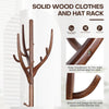 Solid Wood Coat Stand Heavy Duty Freestanding Hallway Coat Rack Tree w/ 12 Hooks