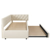 3ft Single Velvet Daybed with Trundle Bed, Upholstered Sofa Bed 90x190cm Beige