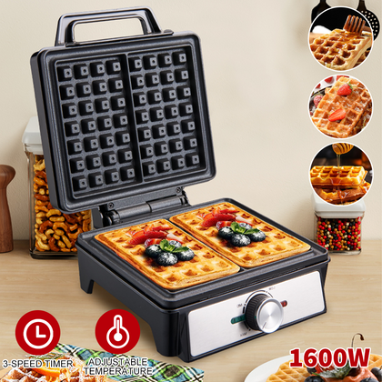 1600W 2 Slice Electric Waffle Maker Non-Stick Belgian Waffle Machine Adjustable