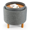 Round Storage Ottoman w/ Tray Accent Fabric Storing Footrest w/ Non-Slip Pads