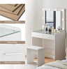 Vanity Desk with Mirror Lights，Glass Top Dressing Table with 2 Drawers and Qgxjh