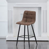 2 x Grey Brown Faux Leather PU Sauqre Bar Stools Pub Chair Stool Padded Seats