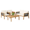 4Pcs Outdoor PE Rattan Conversation Set Patio Chair Table Bench Set w/Cushions