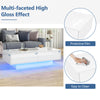 Coffee Table with 2 Storage Drawers White High Gloss Tea Table with LED Lights
