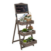 3-Tier Wood A-Frame Sidewalk Menu Chalkboard Sign with Display Shelf Plant Stand