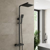 Bathroom Thermostatic Mixer Shower Set Square Black Twin Head Exposed Valve