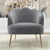 Grey Velvet Scallop Shell Sofa Chair Wing Back Lotus Seat Accent Armchair Sofa