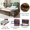 3ft Single Metal Bed Frame w/ LED, Charging Station, Storage Headboard & Drawers