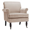 Single Seater Sofa Chair Beige Velvet Upholstered Armchair Rolling with Castors