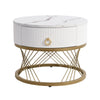 Nesting Coffee Tables Set of 2 Marble Look Tabletop Side End Tables With Drawer