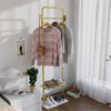 Gold Clothes Rack Corner Hanging Rail Coat Stand Mable Base with Shelf