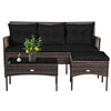 3 PCS Patio Conversation Set w/Tempered Glass Coffee Table-Black