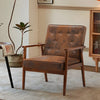 Solid Wooden Frame Distressed Tan Leather Upholstered Armchair Accent Chair