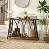 Narrow Console Table, Industrial 2-Tier Sofa Table with Shelf, Rustic Brown