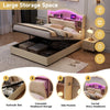 Upholstered Ottoman Storage Bed, 4ft6 Double Bed Frame with LED & USB, Beige