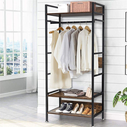 Large 3-Tier Metal Clothes Rail Hall Open Wardrobe Closet Anti-slip Board Shelf