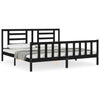 BULANED Bed Frame with Headboard Black 200x200 Solid Wood, Bedroom P7Q4