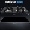 4 Burners Gas Hob 60cm Black Tempered Glass NG/LPG Convert With Iron Pan Qmmvret