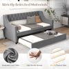 Linen Upholstered Daybed Single Size Trundle Bed Wood Sofa Bed Frame w/Trundle