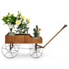 Wagon Garden Planter Cart Wooden Decorative Flower Pot Stand W/ 4 Large Wheels