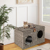 Foldable Cat Bed Large Rattan Kitten Condo House w/ Soft Cushion