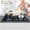OYAJIA 60cm Black 4 Burner Gas On Glass Hob With Cast Iron Pan Stands