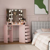 Corner Dressing Table with LED Lights Vanity Makeup Desk with Mirror & 5 Drawers