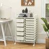 15 Drawers Storage Trolley Mobile Rolling Utility Cart-White