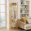Freestanding Coat Rack Heavy Duty Corner Clothes Hat Clothes Gold Metal w/Shelve