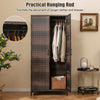 Bedroom Clothes Organizer Storage Cabinet Wicker Wardrobe-Coffee
