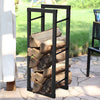 Black Metal Wood Log Storage Rack Stand Fireplace Firewood Holder Indoor Heater