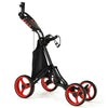 GYMAX Golf Push Pull Cart Lightweight Folding 4 Wheels Golf Push Cart Red