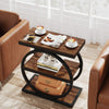 End Table Set of 2, Wooden Narrow Small Side Sofa Table with 3 Storage Shelves