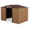 9 x 6FT Galvanised Garden Storage Shed w/Sliding Door, Light Brown