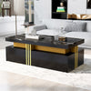 Coffee Table with Marble Pattern Top, Rectangular Tea Table With 2 Drawers Black